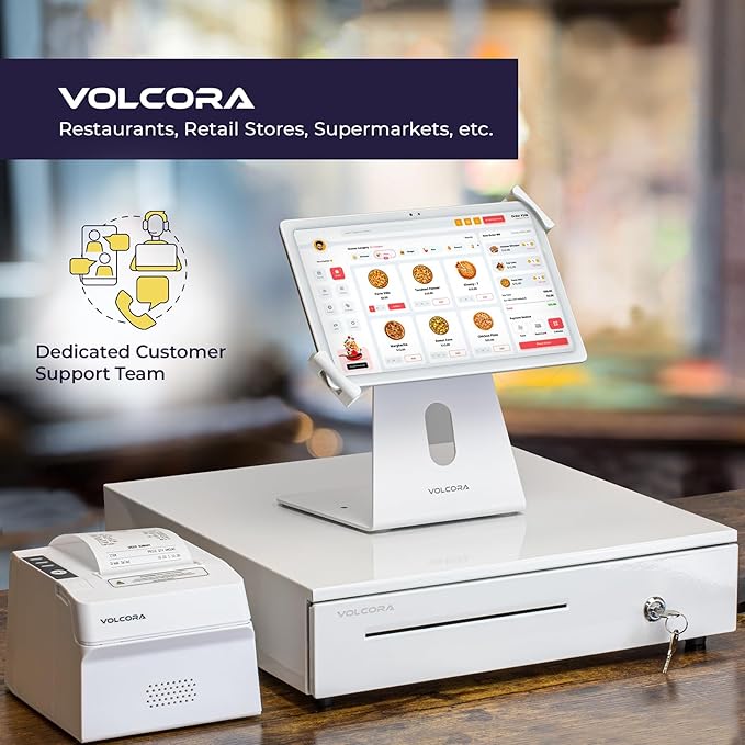 Volcora 16" Cash Register Drawer for Point of Sale (POS) System with 5 Bill 6 Coin Cash Tray, Removable Coin Compartment, 24V, RJ11/RJ12 Key-Lock, Media Slot, White - for Stores, Shops and Businesses