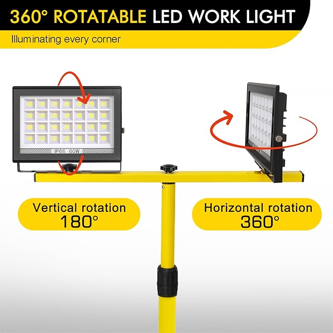 21000Lumen Work Lights with Stand, 2 Head LED Work Light with Adjustable and Foldable Tripod Stand, IP66 Waterproof Portable Work Light for Outdoor Workshop Garage Construction Site Job Site