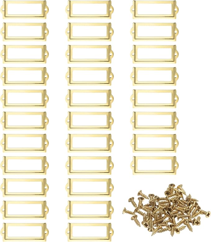 PATIKIL 83x32.5mm Metal Label Holders, 30 PCS Label Name Card Tag Frames with Screws for Office Library File Cabinets Shelves Wood Drawers Fabric Bins, Yellow