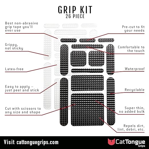 CATTONGUE GRIPS Cell Phone Grip Tape Durable, Non-Abrasive Grip Tape with Pre-Cut Strips for Phone, Mouse, Laptop, Tablet, Gaming Devices & More, Customizable, Non Slip Phone Grip (Black)