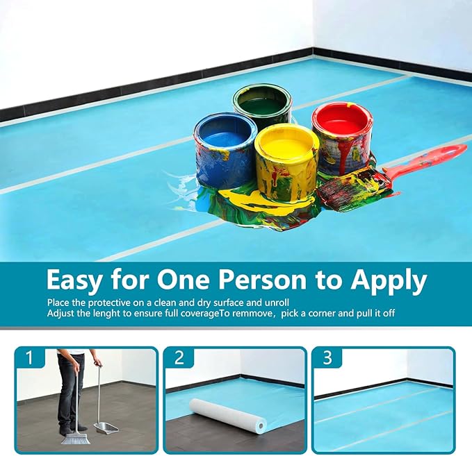 Temporary Floor Protection 39.5’’ x 50’, Floor Protection Film for Construction Projects - Protects Hardwood, Tile, Carpet, Countertops, Bathtubs and More,Coverage of 163 SQFT
