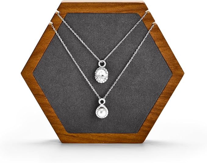 Solid Wood Hexagon Necklace Holder Stand Retail Hanging Jewelry Necklace Stand Display for Vendors(Grey)