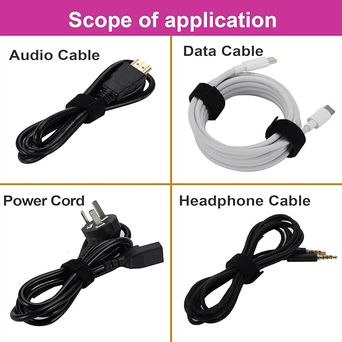 Cable Ties Reusable Straps Cable Wire Management Roll Black Fastening Double Sided Hook and Loop Tape (3/8in 25yd)