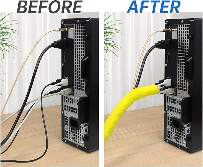 Split Braided Cable Sleeve，Flexible Wire Loom Tubing, Automotive Cord Protector Pet Proof, Cable Management for Computer TV Electric Wires Harness 16ft (Yellow, 13mm（1/2")