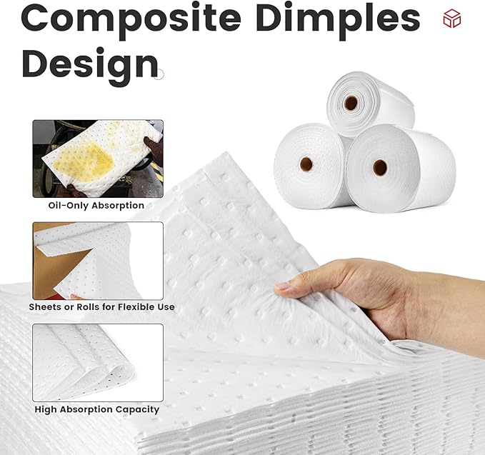 Oil Absorbent Pads | 16"x20" Oil-Only Spill Mat 100-Pack | Industrial Spill Control for Oil & Fuel(24 Gal/Box) | Repels Water Absorbing Sheets