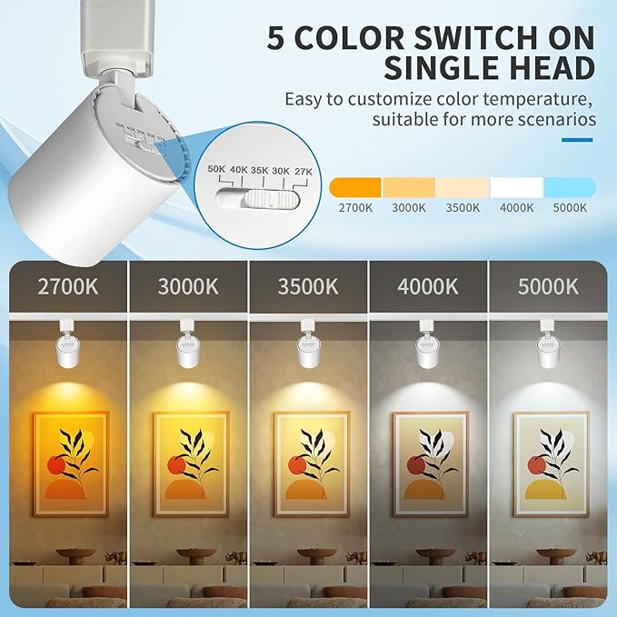 6-Light LED Track Lighting Kit with 6.6FT H Type Track Lighting Rail, Dimmable Track Lights Modern Kitchen Track Lighting Fixtures Ceiling Spot Light 2700K-5000K, CRI90+, 36° Beam 10W 800lm, White