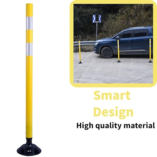 8 Pack Traffic Delineator Posts – High Visibility Reflective Safety Cones with Spring Base for Roadway, Parking, Garage, Construction Zones (Yellow, 48 Inch)