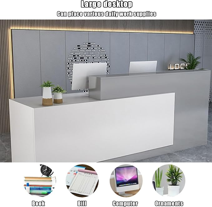 Reception Counter Desk, Front Counter Desk with Lockable Drawers, Modern Retail Counter,Home Office Desk Wooden Computer Desk Reception Table,for Checkout Office/Beauty Salon/Lobby