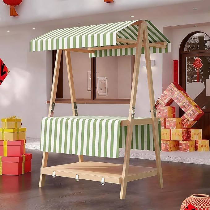 Movable Stall Display Stand, Foldable Vending Stand Kiosk Display Trolley with Canopy, Portable Food Cart, for Selling Snacks/Sweets/Toys, Multiple Colors(Green A,110 * 190cm)