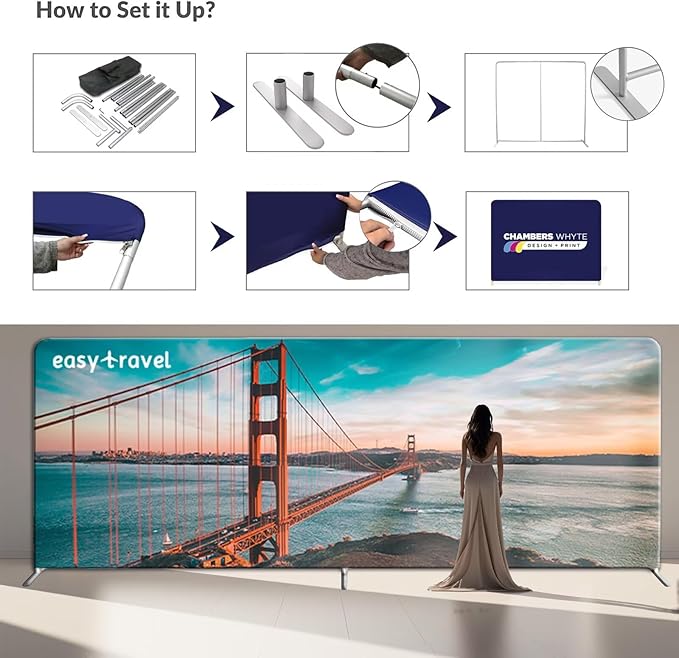 Custom Tension Fabric Banner with Stand Trade Show Backdrop Display, HD Printing Customize Online, Large Portable Trade Show Booth Display Banner for Business Pop Up Display Aluminum Frame 20x7.5 FT