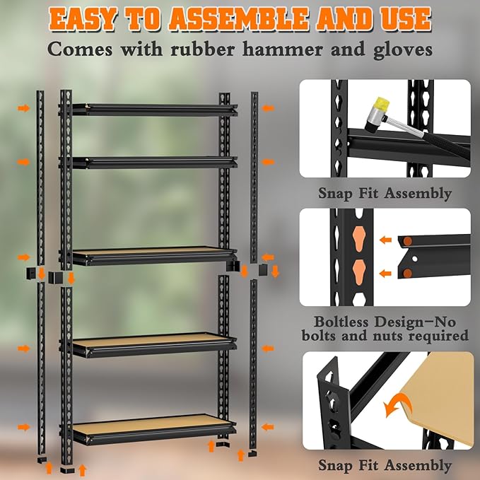 LEVELEVE 5-Tier Heavy Duty Storage Shelving Unit, 2020 lbs Capacity, Adjustable Metal Utility Shelf, 48" L x 18" W x 73" H for Garage, Kitchen, Pantry, Basement, Bathroom, Laundry