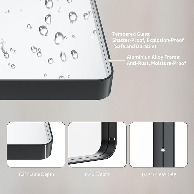 LOAAO 60X30 Inch Black Metal Framed Bathroom Mirror for Wall, Matte Black Bathroom Vanity Mirror Farmhouse, Large Rounded Rectangle Mirror, Anti-Rust, Tempered Glass, Hangs Horizontally or Vertically