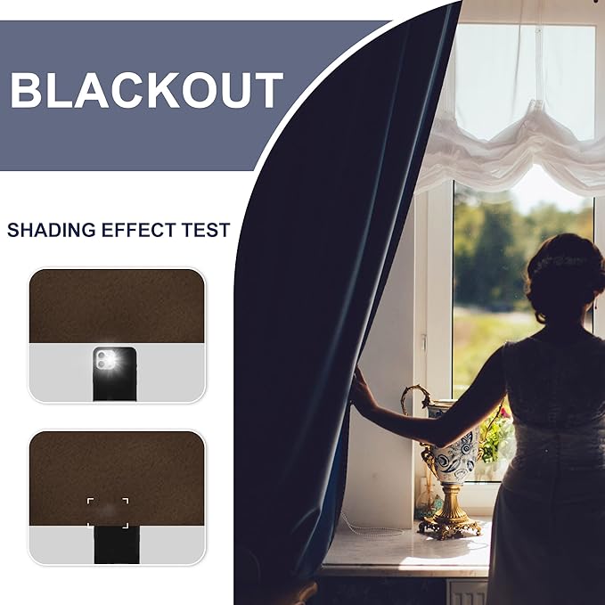 JIUZHEN Blackout Curtains for Bedroom - Thermal Insulated Room Darkening Rod Pocket Curtains for Living Room, Set of 2 Panels with Tiebacks, 38 x 54 Inch Length, Brown