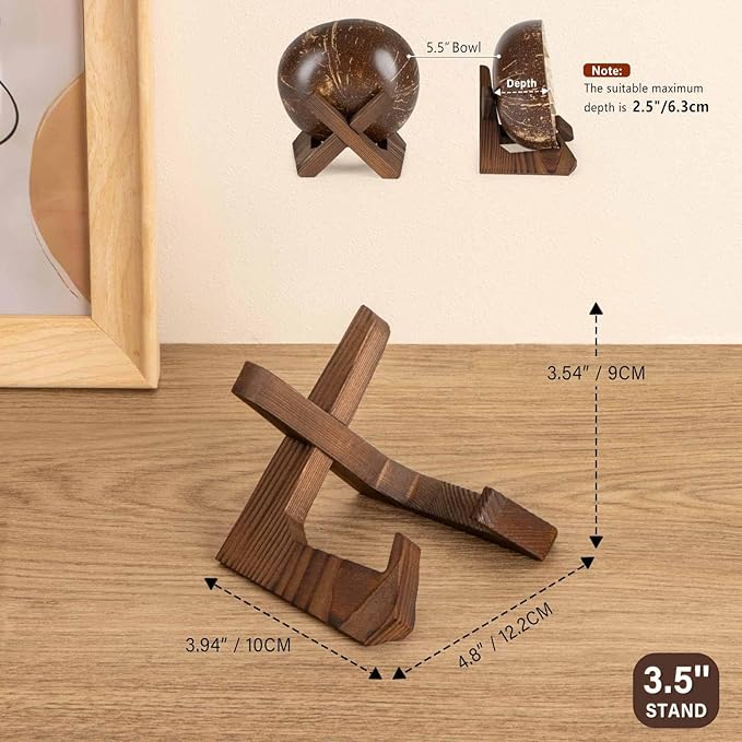Bowl Stands for Display, 3 Pack 3.5 Inch Plate Holder, Wooden Easel Frame Holder, Display Stand for Large Deep Platters and Dishes, 3.5" H x 4.8" W x 4" D (For Bowls under 2.5" in Depth)