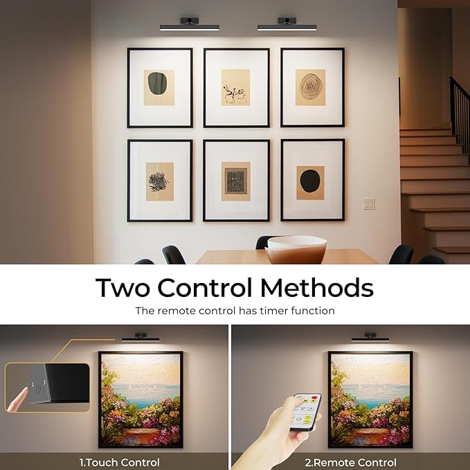 Picture Lights for Wall, Battery Operated Gallery Light 16in for Paintings CCT Dimmable Recharging Battery Wall Lamp with Remote Control for Living Room Dartboard Art Bathroom 2PCS