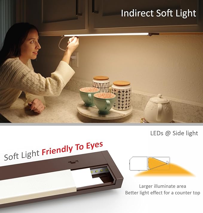 LED Under Cabinet Lighting Hardwired or Plug in, 24 Inch 12W, Dimmable 5 Color 2700K/3000K/3500K/4000K/5000K, Linkable Eyes Care Design Counter Lights for Kitchen, Sink, ETL Listed, Bronze