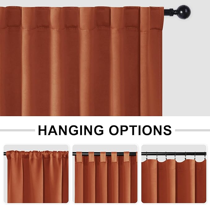 Hiasan Fall Patio Sliding Room Divider Door Curtains - Extra Wide Privacy Room Thermal Insulated Blackout Curtain with Back Tab & Rod Pocket for Bedroom Partition(100 x 108 Inches, Burnt Ochre)