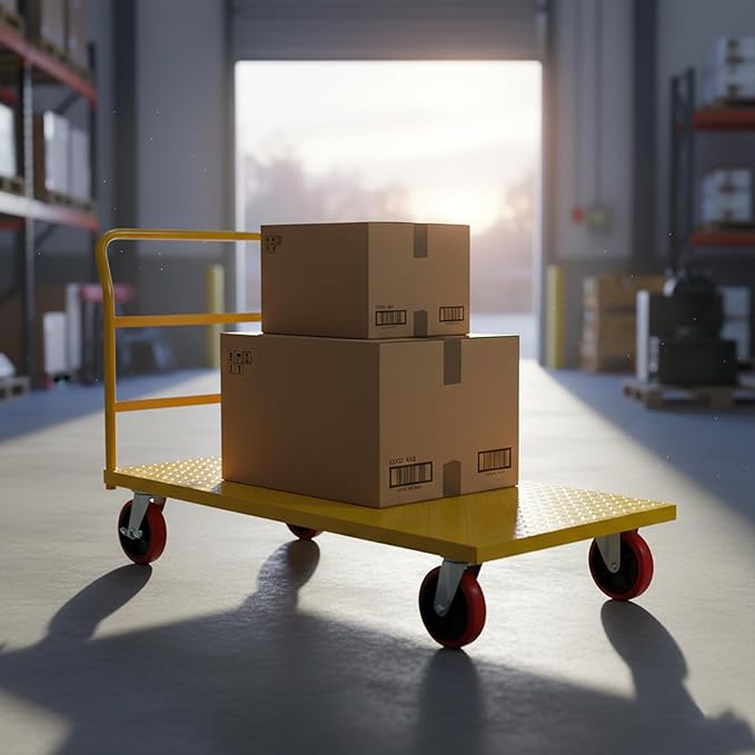 5Seconds Flatbed Platform Cart Industrial Dolly Heavy Duty 60” x 30” Hand Push Truck Super Heavy Duty Flatbed with 3000Lb Capacity 8'' Locked Swivel Wheels Commercial Moving (Yellow)