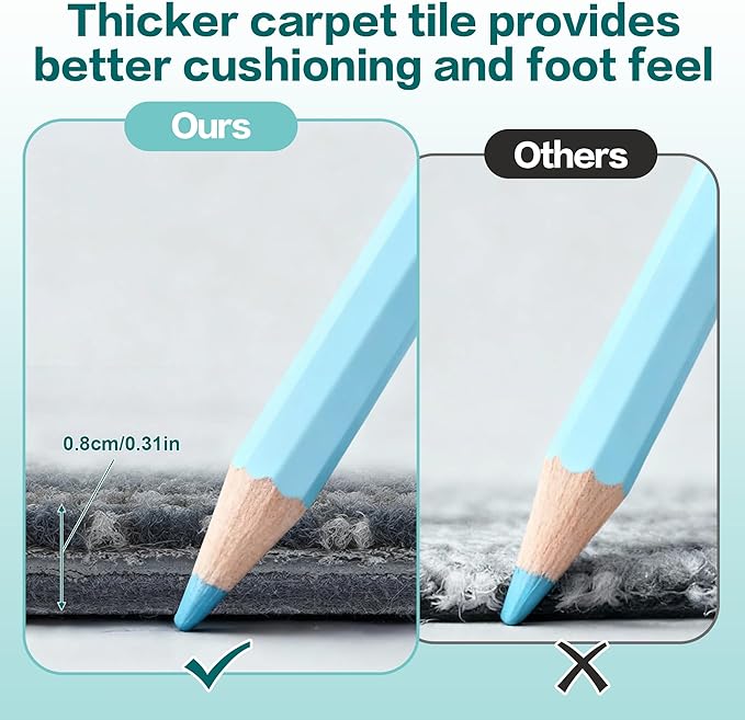 jxgzyy Commercial Carpet Tiles, 20×20 Inch, 0.31'' Padded Carpet Squares, Non-Adhesive Carpet Flooring with Textured Silicone Back, Easy DIY, Suitable for Play Room, 16 Pcs/43.1 Sqft