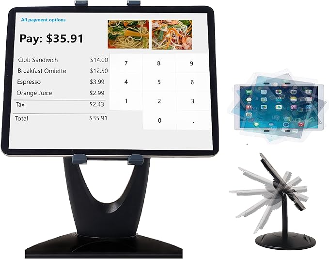 Large Tablet POS Stand, Rotating Commercial Tablet Stand, Swivel Base for Retail Kiosk Register Office Showcase Cashier and Business