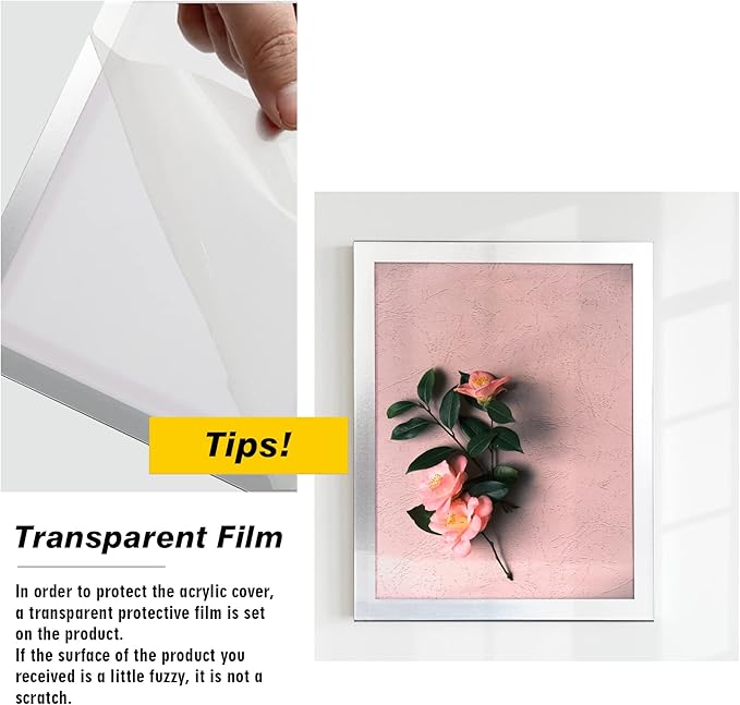 Acrylic Magnetic Sign Holder, Easy-Opening 8.5 x 11 Wall Mount Display Frames, Self Adhesive Back Plastic Clear Document Frame, Horizontal & Vertical Display (Silver, 3Pack)