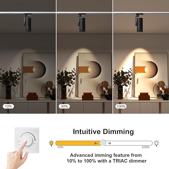 LED 12W Dimmable Track Lighting Heads with 10° to 55° Adjustable Beam Angle H Type 97 CRI 3000K Warm White Ceiling Spotlight for Accent Task Art, 1080lm, Black, 4 Pcs