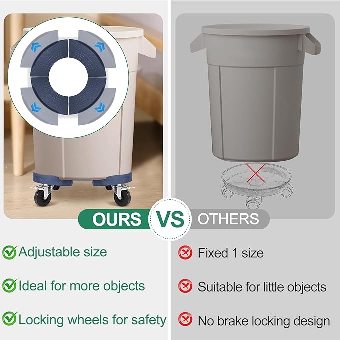 ToLanbbt Trash Can Dolly with 3 in Upgraded Wheels, 15-19 Inch Adjustable Round Furniture Dolly, Heavy Duty 480 LBS Drum Rolling Base, Keg Dolly for 20, 32, 44, 55 Gallon Garbage Cans, Blue, 1 Pack