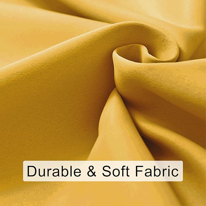 JIUZHEN Blackout Curtains for Bedroom– Thermal Insulated,Noise Reducing Room Darkening Privacy Rod Pocket Drapes for Living Room, Set of 2 Panels with Tiebacks, 42 x 54 inch Long, Mustard Yellow