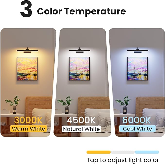 2 Pack Picture Lights for Wall 6000mAh - 16" Black Cordless Battery Powered Wall Mount Sconce with Dimmable Remote for Gallery Wall & Art Decor