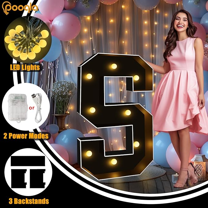 Pooqla 3FT Marquee Light Up Letters, Black LED Party Decor Large Marquee Letters 3 Feet Tall, Giant Mosaic Letter for Birthday Graduation Anniversary Wedding Decoration, Letter Z