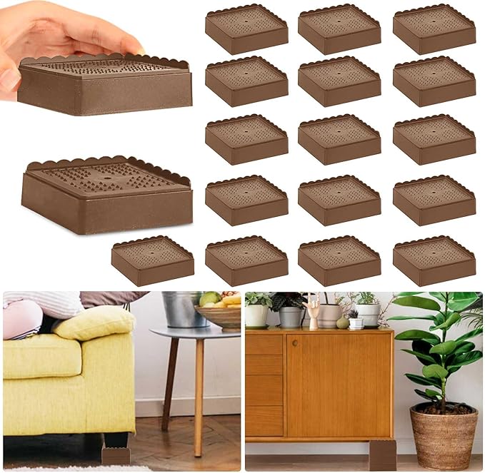 Bed Risers 1 inch, 2 inch, 3 inch, 4 inch Heavy Duty, Adjustable Furniture Riser for Table Desk Couch Sofa Chair Recliner Leg Frame Dorm, Stackable Bed Raisers Blocks (Brown 16 Pack, 1 inch)