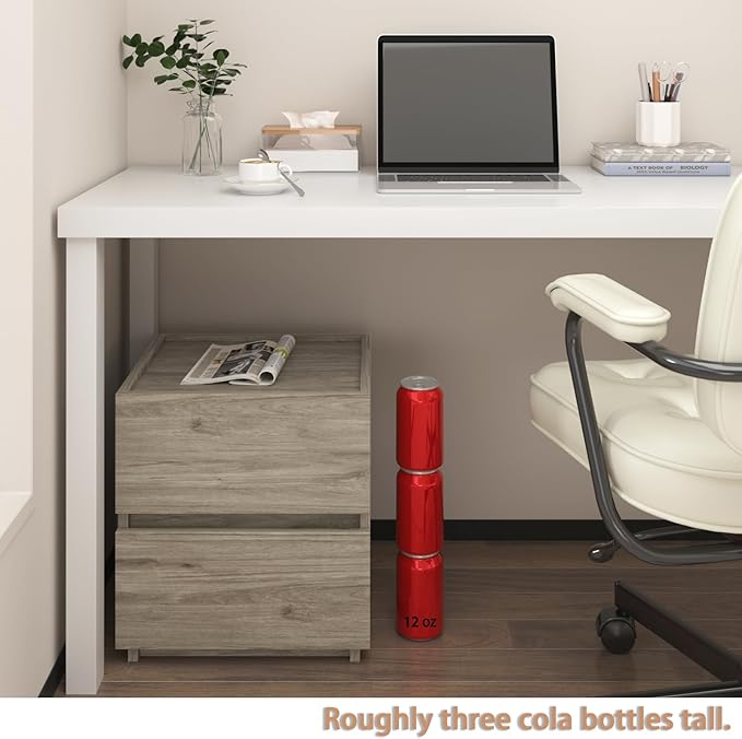 furtble Stackable 2-Drawer Dresser, Multi-Purpose Storage Closet Cube for Bedroom, Country Style Storage Cabinet for Entryway, Nightstand Sofa Beside Table Drawer Chest, 15.8 in, Grey Oak