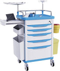 Medical Rolling Crash Cart with Wheels-CPR Board, IV Pole, O2 Holder, Trash Bin, Silent Casters,Drawers with Dividers, Emergency Cart for Clinic, Hospital, Nursing Center