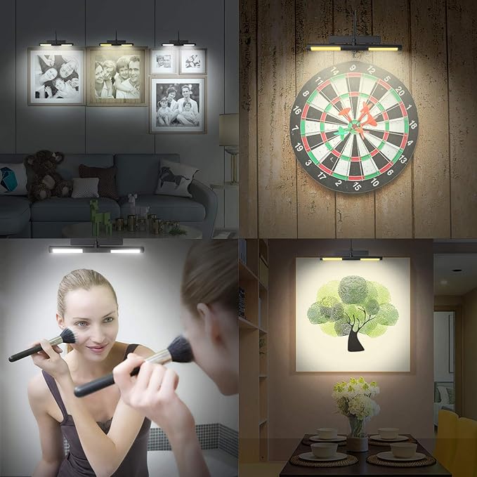 BIGMONAT Rechargeable Picture Light for Paintings with Remote, Battery Operated Dartboard Light, Wireless Art Light, Dimmable Display Lamp for Wall Photo Artwork Gallery Portrait
