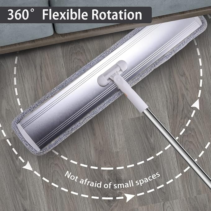 32-Inch Microfiber Flat Mop for Floor Cleaning - Commercial Wide Mop with 360° Rotation, Stainless Steel Handle & 4 Reusable Washable Pads - for Hardwood, Laminate, Tile, Dust and Wet Mopping