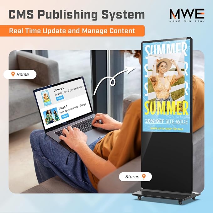 MWE 65 Inch 4K Touchscreen Kiosk, Indoor Floor Standing Digital Signage Displays, Advertising Display LCD Kiosk, Interactive Display Poster Android System with Auto Media Player, HDMI/USB/WIFI
