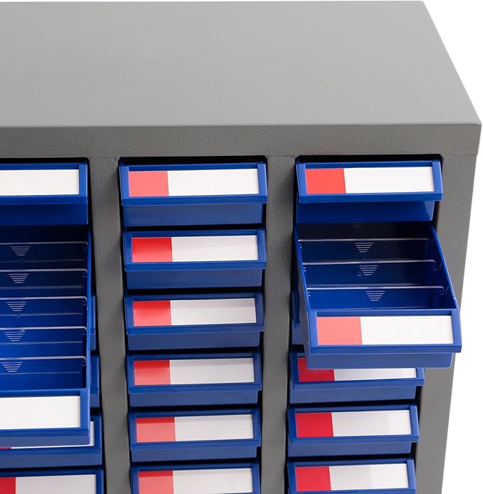 75 Drawer Parts Cabinet,Metal Tool Cabinet with Each Drawer 5.5 Lbs Load ,Bolt and Nut Tool Storage Box with Hooks , Material Cabinet for Hardware Stores, Warehouses, Car Repair Shops(Grey & Blue )