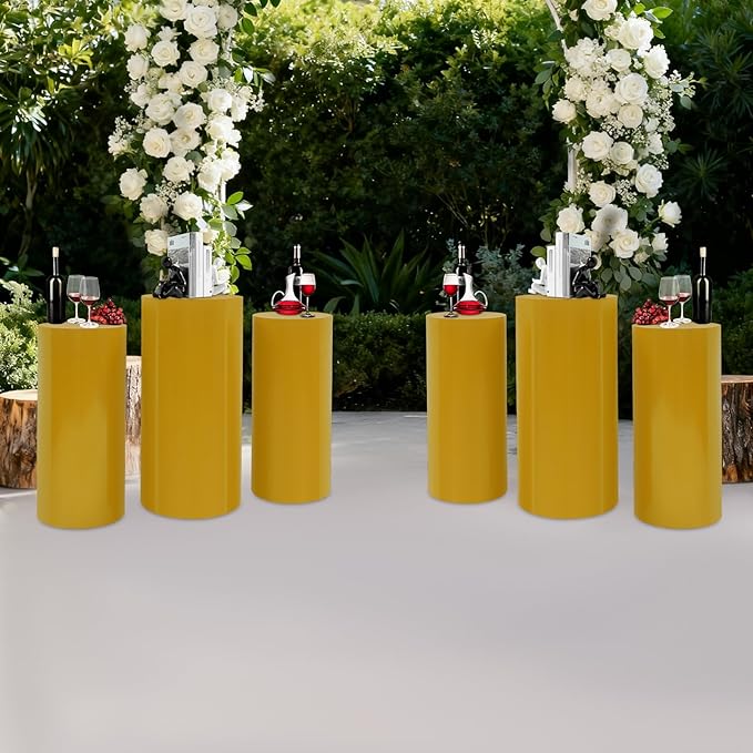 6Pcs Metal Pedestal Stand for Party, Large Gold Cake Stand, Pedestal Display Plinth Pillars for Wedding Ceremony Birthday Party Art Decor, Column Decorative Cube for Wedding Dessert Table Display
