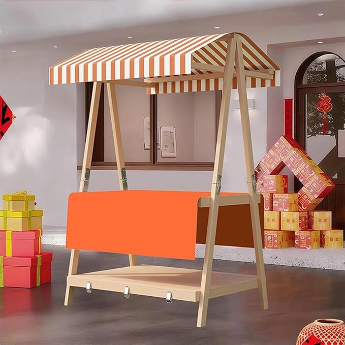 Movable Stall Display Stand, Foldable Vending Stand Kiosk Display Trolley with Canopy, Portable Food Cart, for Selling Snacks/Sweets/Toys, Multiple Colors(Orange B,110 * 190cm)