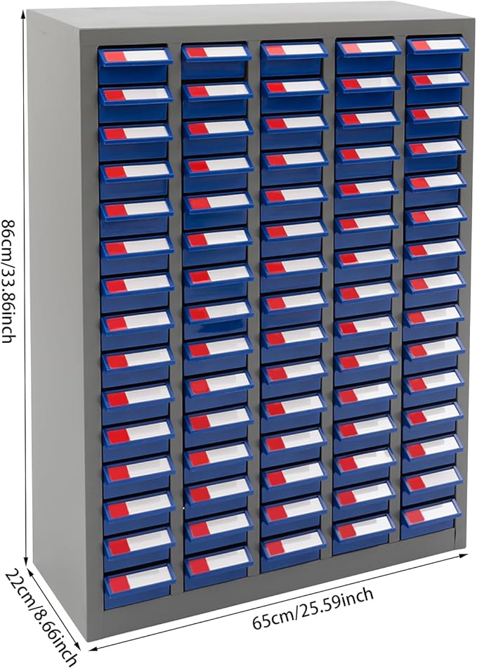 Drawer Storage Cabinet | Storage Cabinet Part Organization Shelves | Bolt and Nut Tool Storage Steel Cabinet | Hardware Organizer and Storage Organization | with Dividers and Labels (Blue)