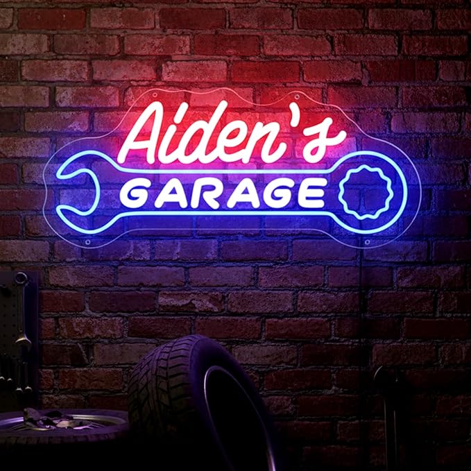 Garage Neon Sign for Mens Wall Decor, Custom LED Light Car signs for Auto Repair Shop Man Cave Workshop Gift for Father Dad Husband, Personalized Gifts for Cars Guy Mechanic Shop Accessories