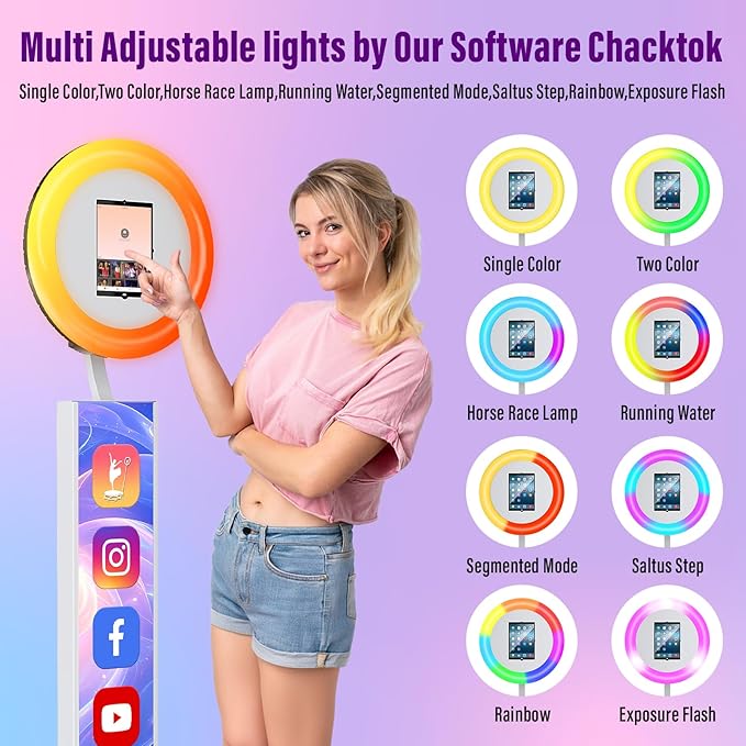 JIYANG Portable Photo Booth Compatible with Any Ipad,Photo Booth Stand Shell with ChackTok PhotoBooth VIP Member and Flight Case,Free Custom Logo,Perfect for Parties,Wedding and Events(White)