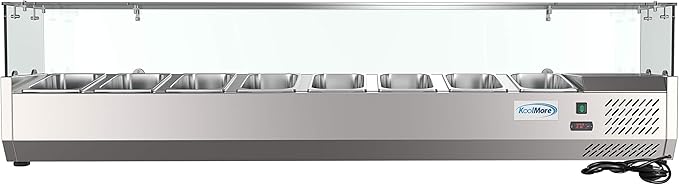 KoolMore SDC-8P-SG Condiment Prep Rail Station with Sneeze Guard, 71 Inch, Silver