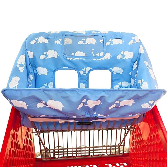 2-in-1 Shopping Cart and High Chair Cover for Baby, Padded Cover, Fold'n Roll Style, Portable with Carry Bag (Pink Elephant)