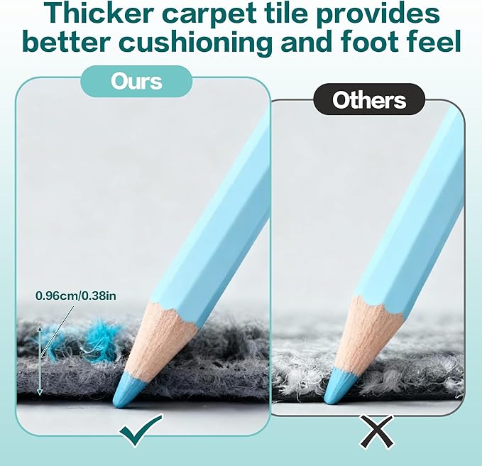 jxgzyy Soft Carpet Tiles 20×20 Inch, 0.38'' Padded Carpet Squares, Non-Adhesive Carpet Flooring with Textured Silicone Back, Easy DIY Cushioning Tiles for Under Furniture, 4 Pcs/10.8 Sqft