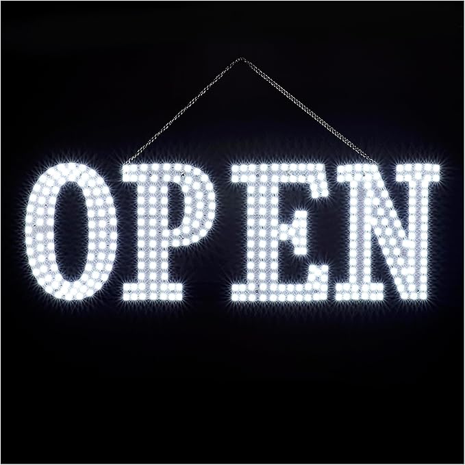 30"x10" Extra Large LED Open Signs for Business with Remote Controlled, 10 Levels Brightness Adjustable Unique Design Super Bright with Chain, High Visibility for Stores Hotel Retail Shop Window Salon