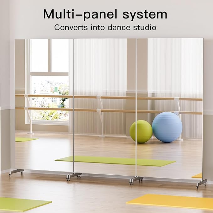 brisafe 67"x28" Ultra-Light Mobile Floor Mirror with 360° Wheels, 0.04mm Shatterproof Nano Film for Home Gym/Yoga/Dance Studio & Commercial Use | 60% Insurance Savings | Silver