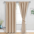 JIUZHEN Blackout Curtains for Bedroom - Thermal Insulated Room Darkening Rod Pocket Curtains for Living Room, Set of 2 Panels with Tiebacks, 42 x 96 Inch Length, Beige