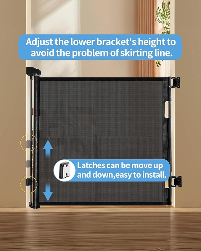 (2 Pack) Retractable Baby Gate for Doorways and Stairs, Mesh Safety Gate for Pet, Indoor & Outdoor Use, One-Hand Operation, Easy Installation, 33.6" Tall, Expands to 55" Wide（Black,33.6"x55"