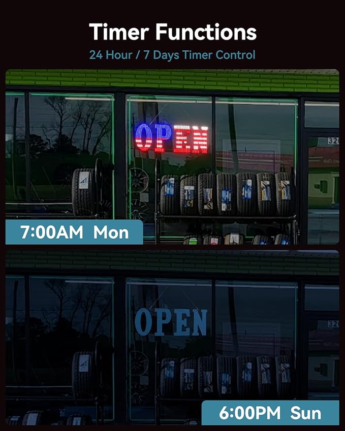 Open Sign for Business, 40"x14" Jumbo Open Sign with Timer and Remote Control, Dynamic Light Modes Led Signs for Storefront Window Bar Salon Cafes Retail Shops US Flag